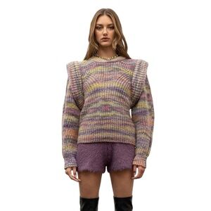 Chunky Knit Sweater Structured Shoulders  Colourful Moon River Size L